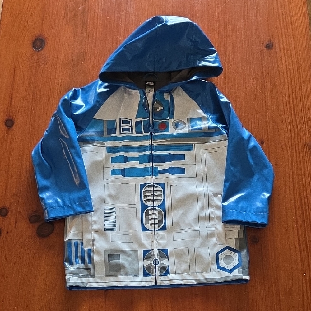 Size 5 Star Wars Blue and‎ Gray R2-D2 Children's Rain Jacket